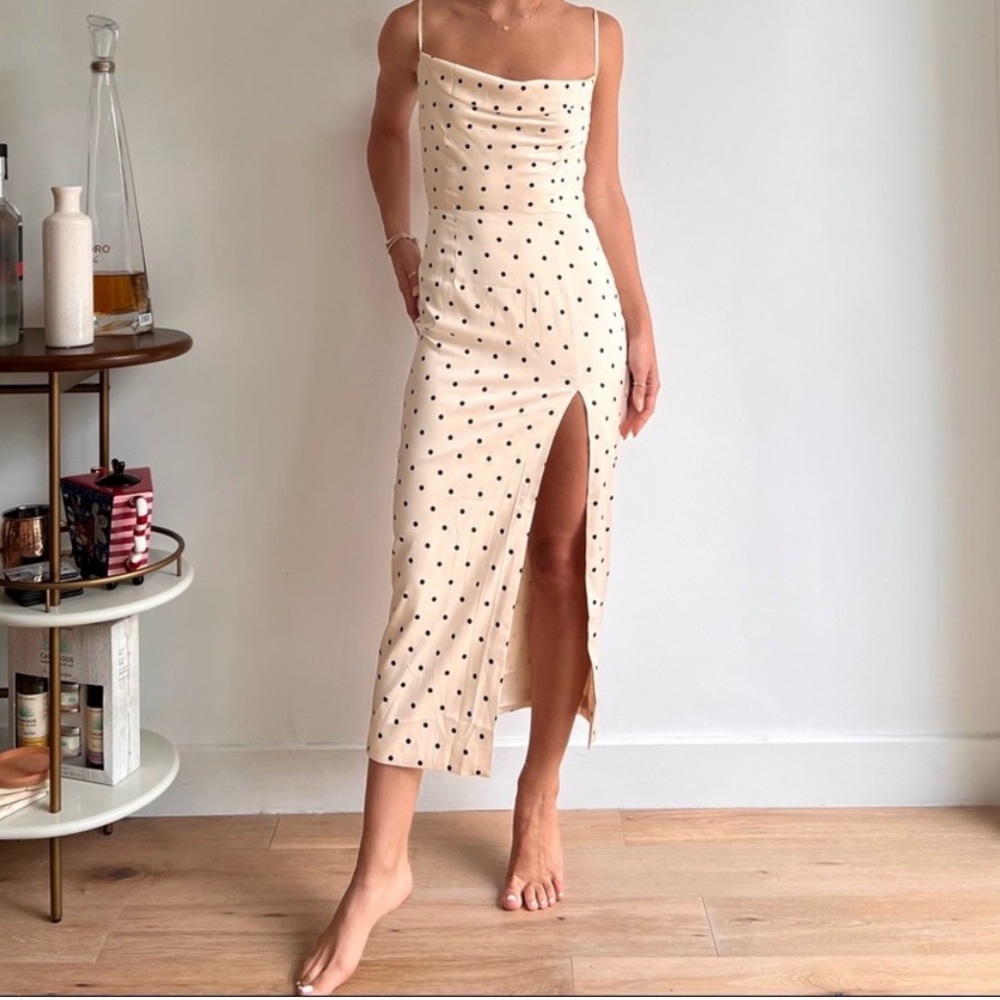 Meshki Cream and Black Polka Dot Midi Dress - Picture 4 of 5